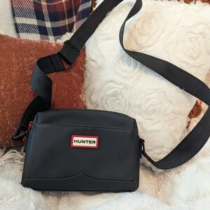 Hunter Black Crossbody Belt Bag with Red Logo Accent